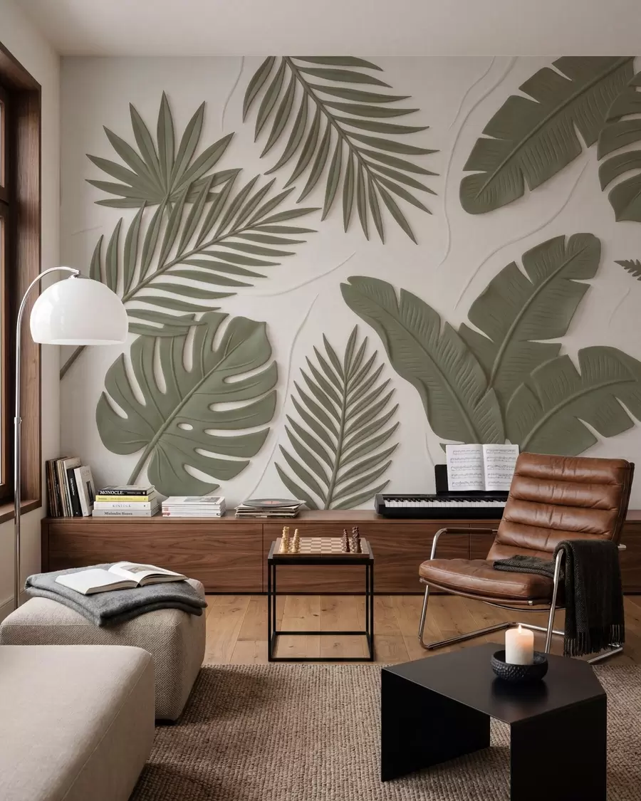 murales de pared Hojas verdes con textura w09995