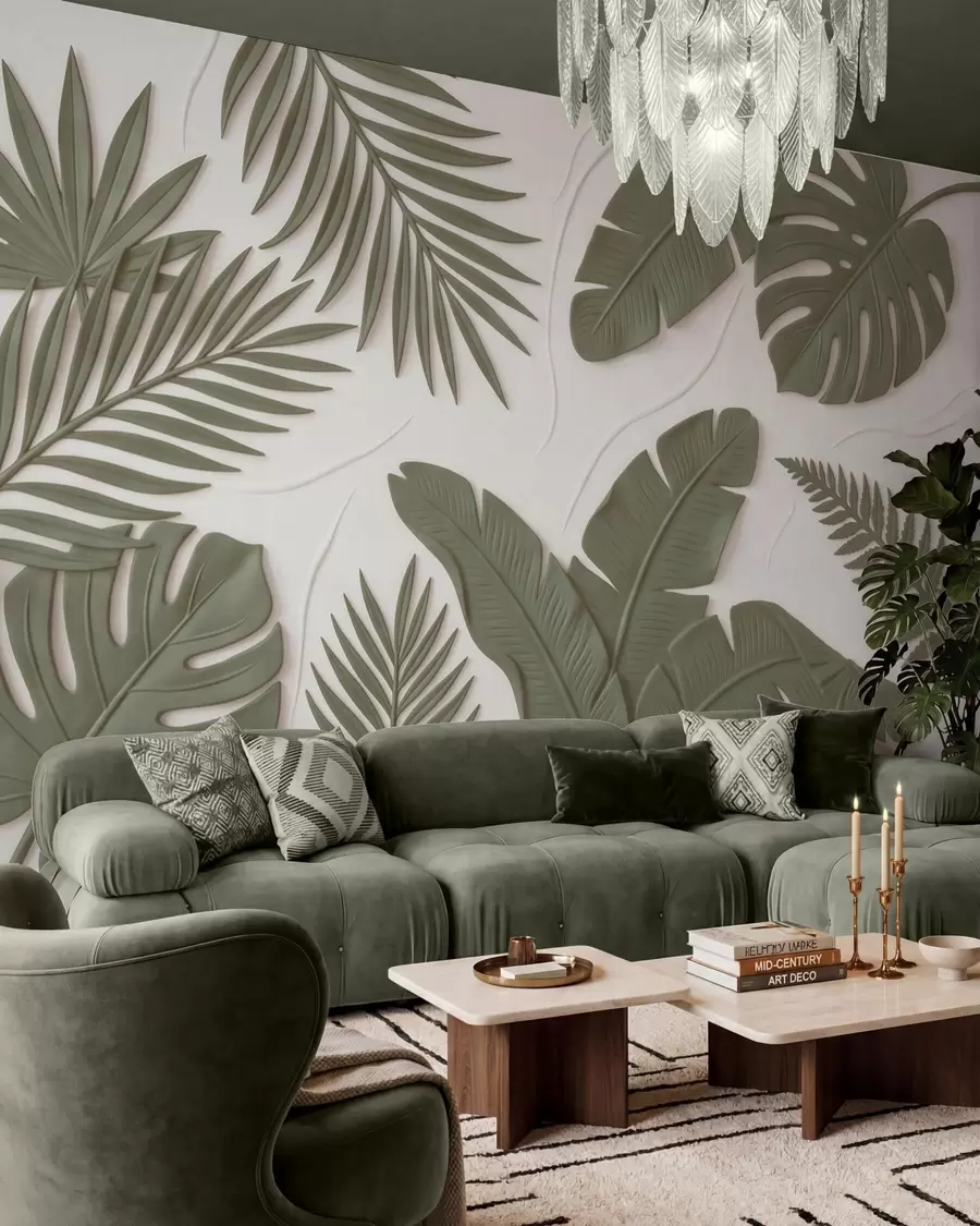 murales de pared Hojas verdes con textura w09995