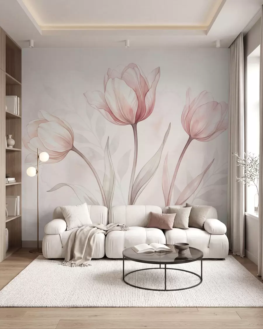 murales de pared Delicados tulipanes en estilo acuarela w10005