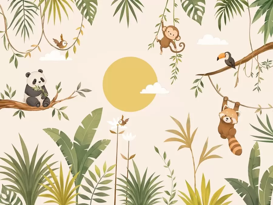 murales de pared Animales tropicales entre una exuberante vegetación w05865
