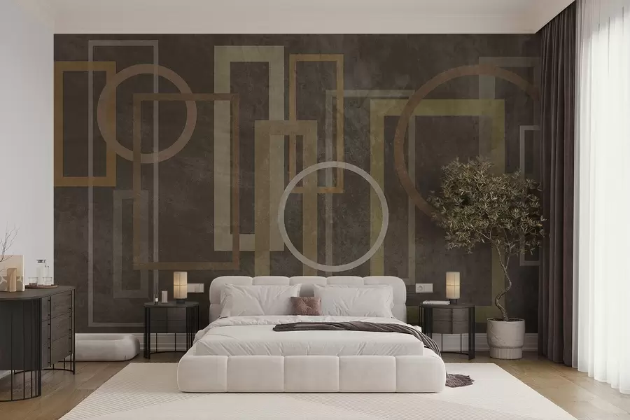 murales de pared Formas geométricas y con textura, como rectángulos y círculos, en tonos tierra w10031