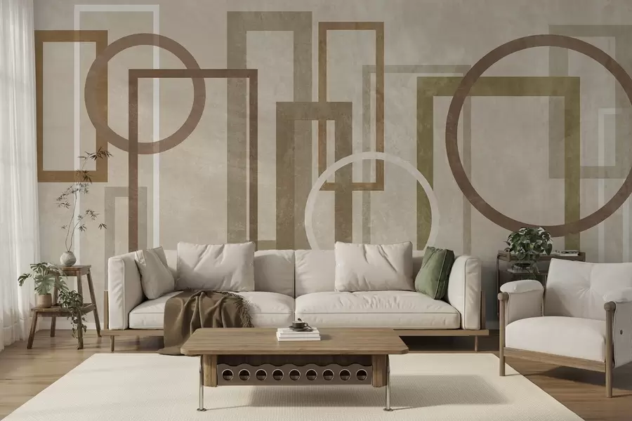 murales de pared Formas geométricas y con textura, como rectángulos y círculos, en tonos tierra w10031v1