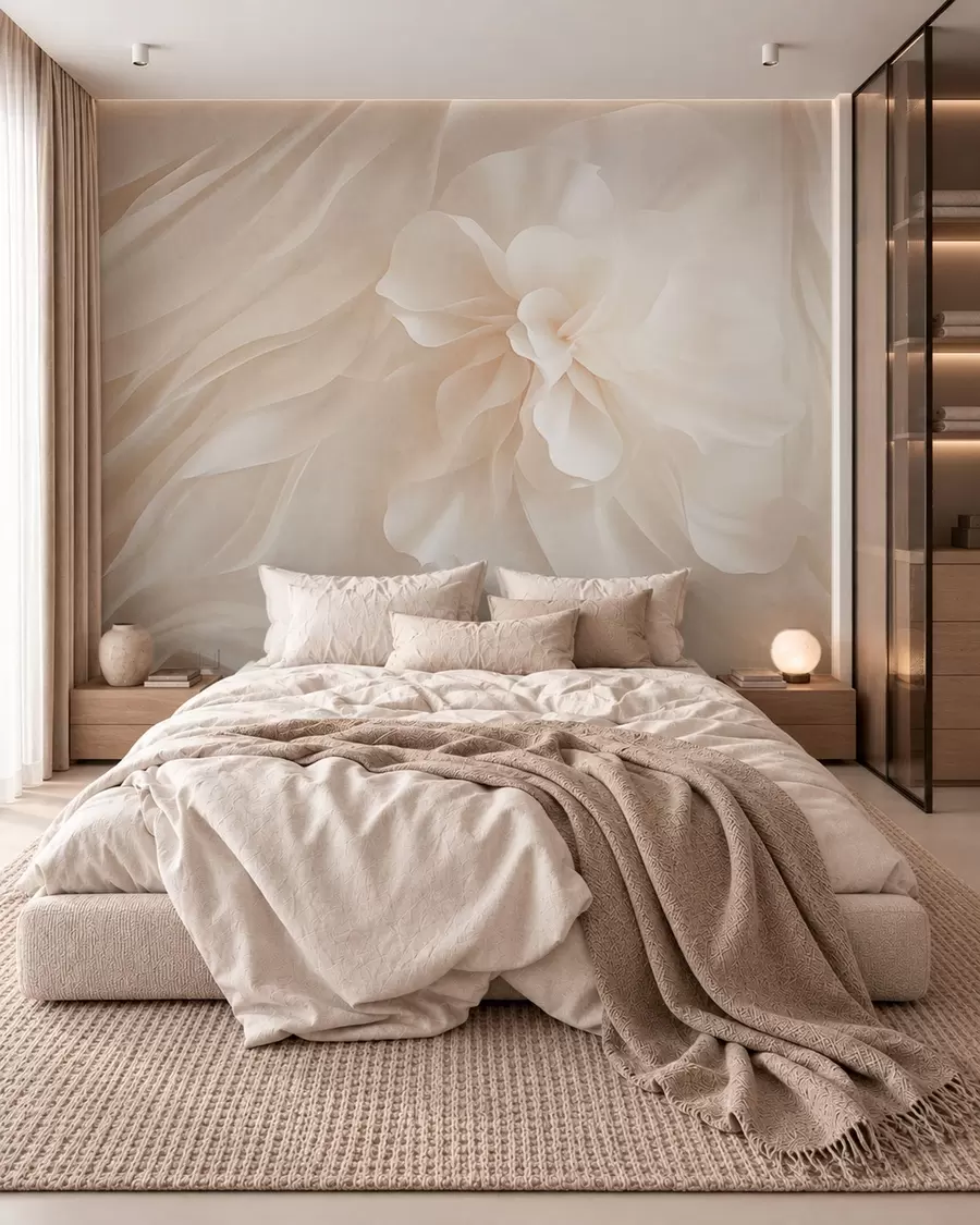 murales de pared Una voluminosa flor blanca entre formas esbeltas y delicadas w05894