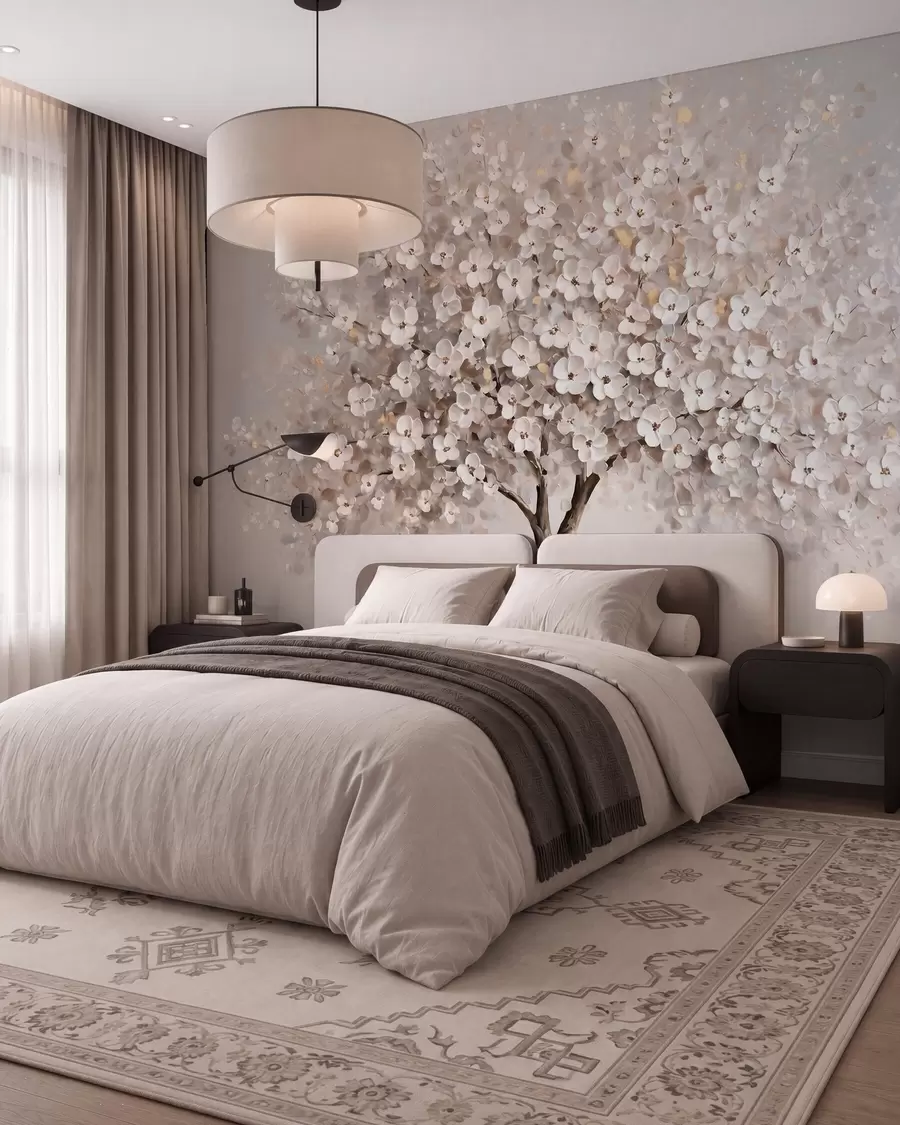 murales de pared Árbol en tonos pastel, de estilo pictórico al óleo, con pinceladas marcadas w10050