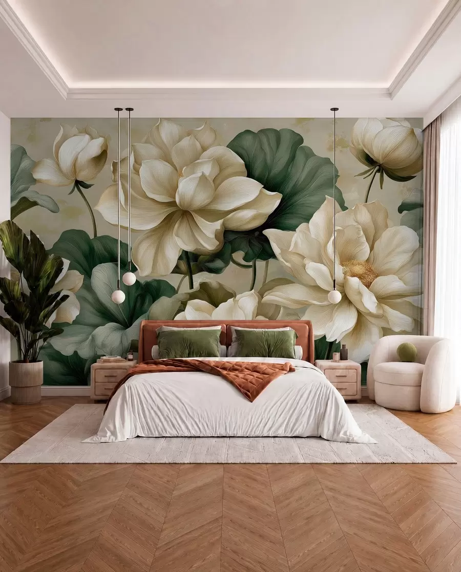 murales de pared Flores y hojas de loto w05746