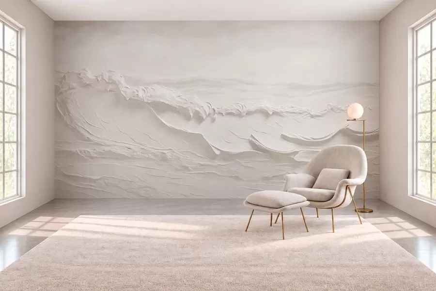 murales de pared Olas marinas en relieve en tonos neutros claros w05898v1