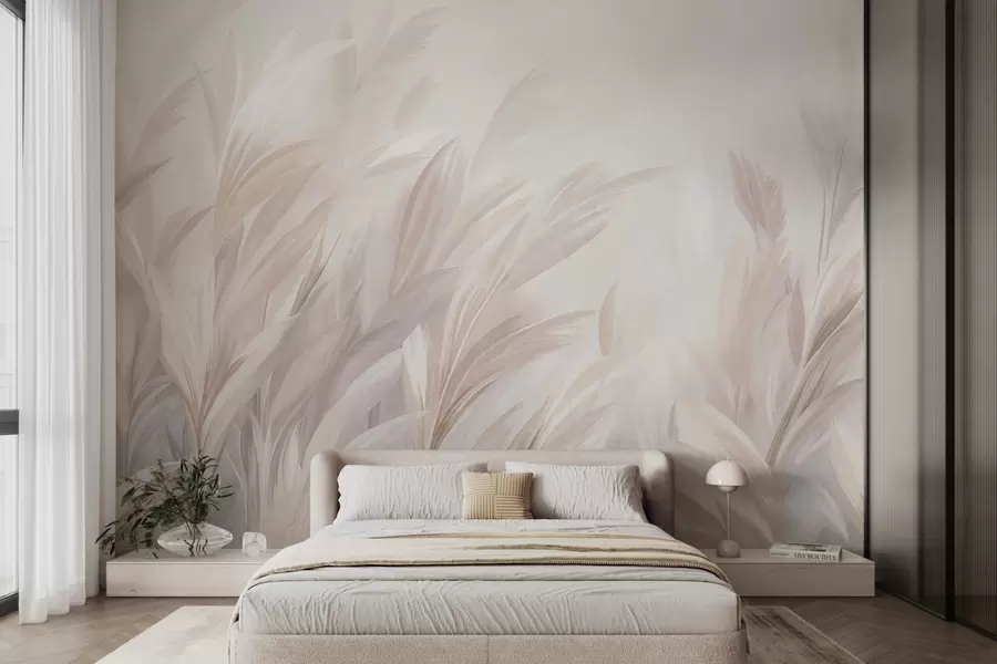 murales de pared Hierba alta y plumosa en suaves tonos pastel, con un fondo de textura ligera w10060