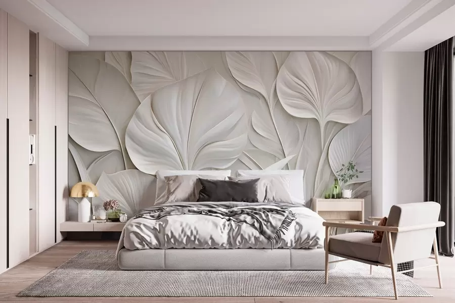 murales de pared Hojas grandes en estilo de bajorrelieve w10074