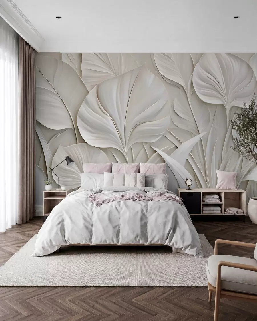 murales de pared Hojas grandes en estilo de bajorrelieve w10074