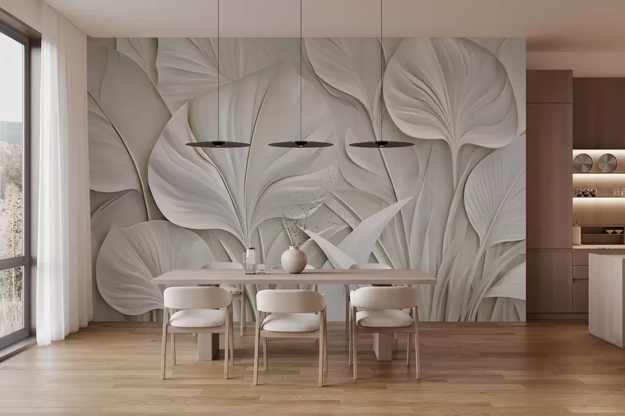murales de pared Hojas grandes en estilo de bajorrelieve w10074