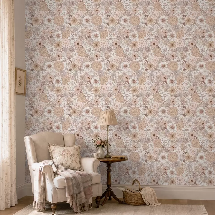 murales de pared Denso estampado floral en suaves tonos pastel a01269