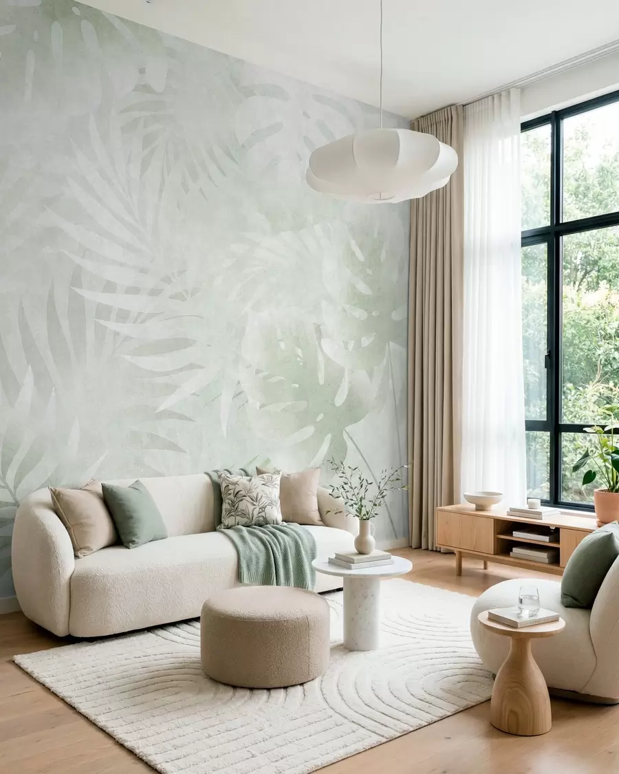 murales de pared Hojas tropicales con efecto grunge en tonos verdes w10080v2