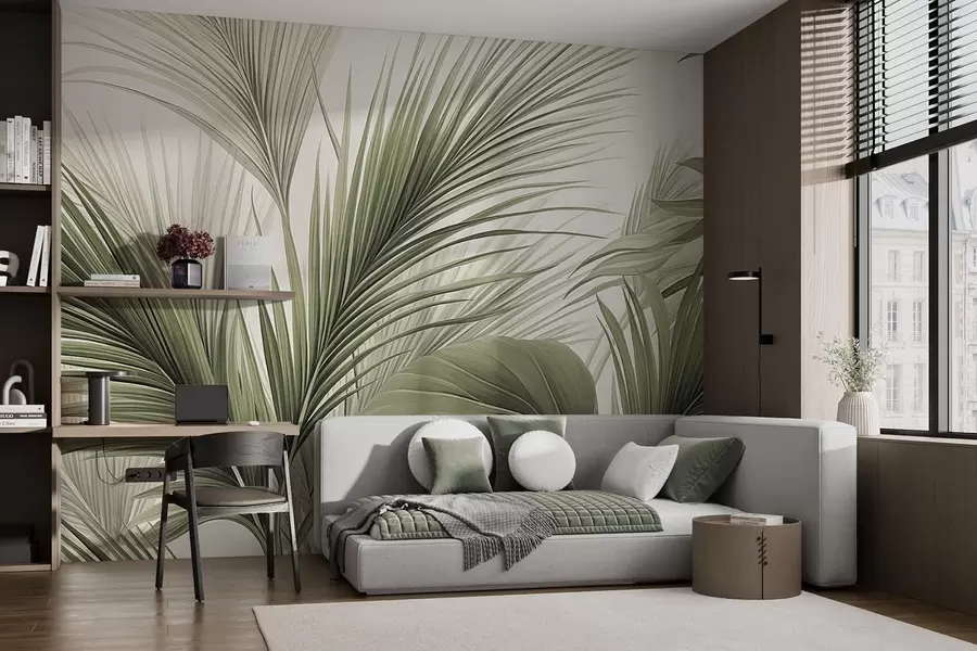 murales de pared Hojas verdes de palmera tropical w09986