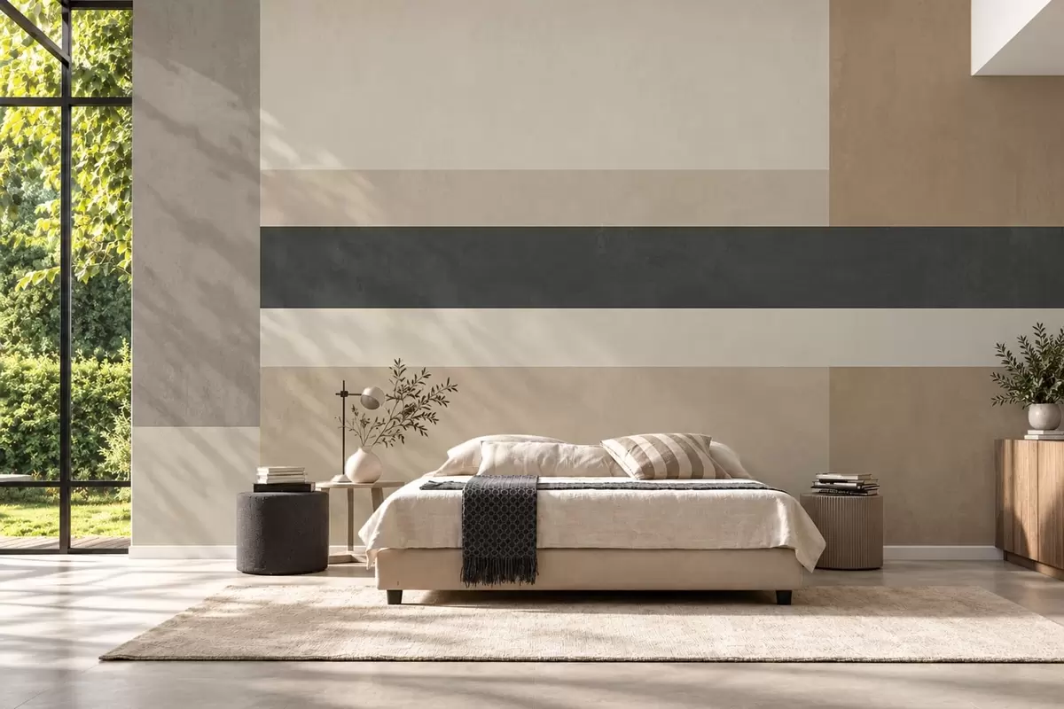 murales de pared Rectángulos abstractos en tonos beige cálidos con una raya oscura w05890