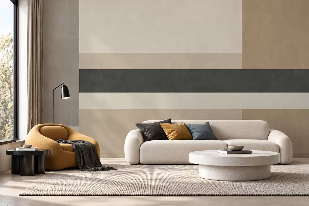 murales de pared Rectángulos abstractos en tonos beige cálidos con una raya oscura w05890