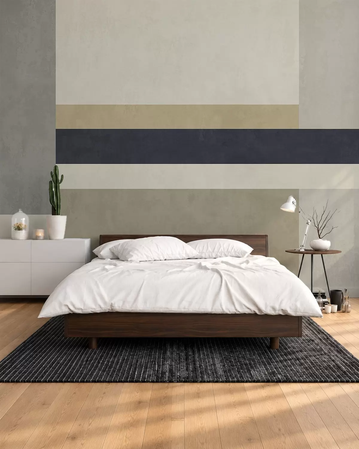 murales de pared Bloques geométricos en tonos beige y grises con una raya oscura w05890v1