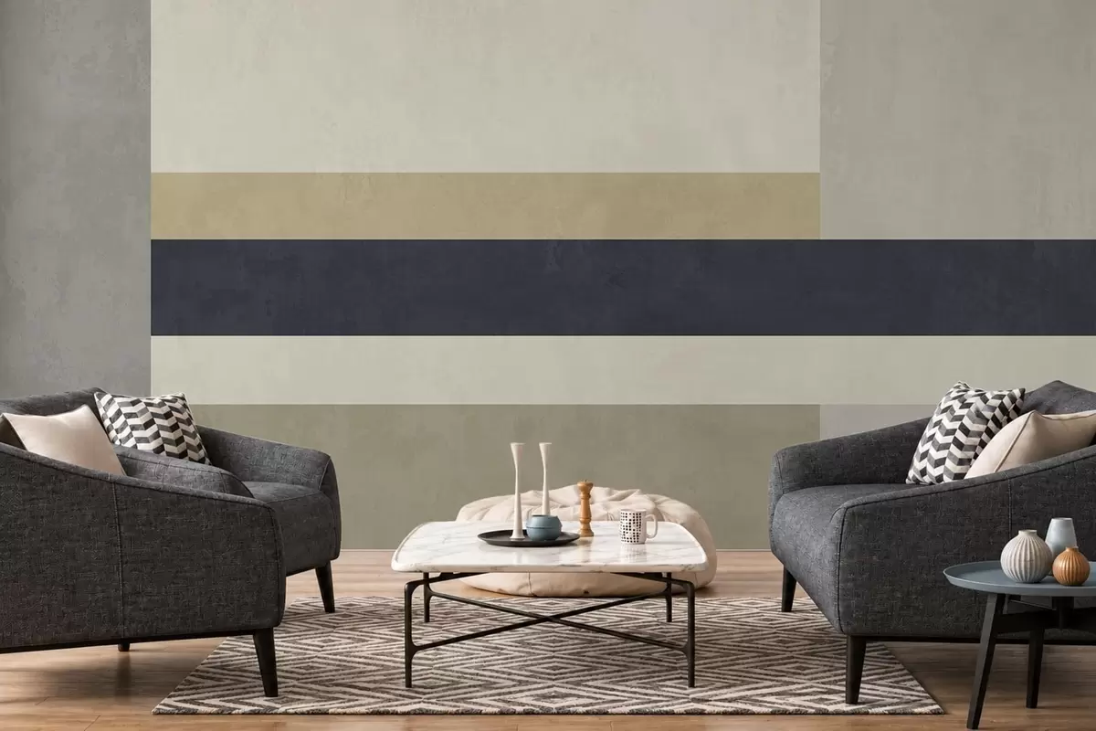 murales de pared Bloques geométricos en tonos beige y grises con una raya oscura w05890v1