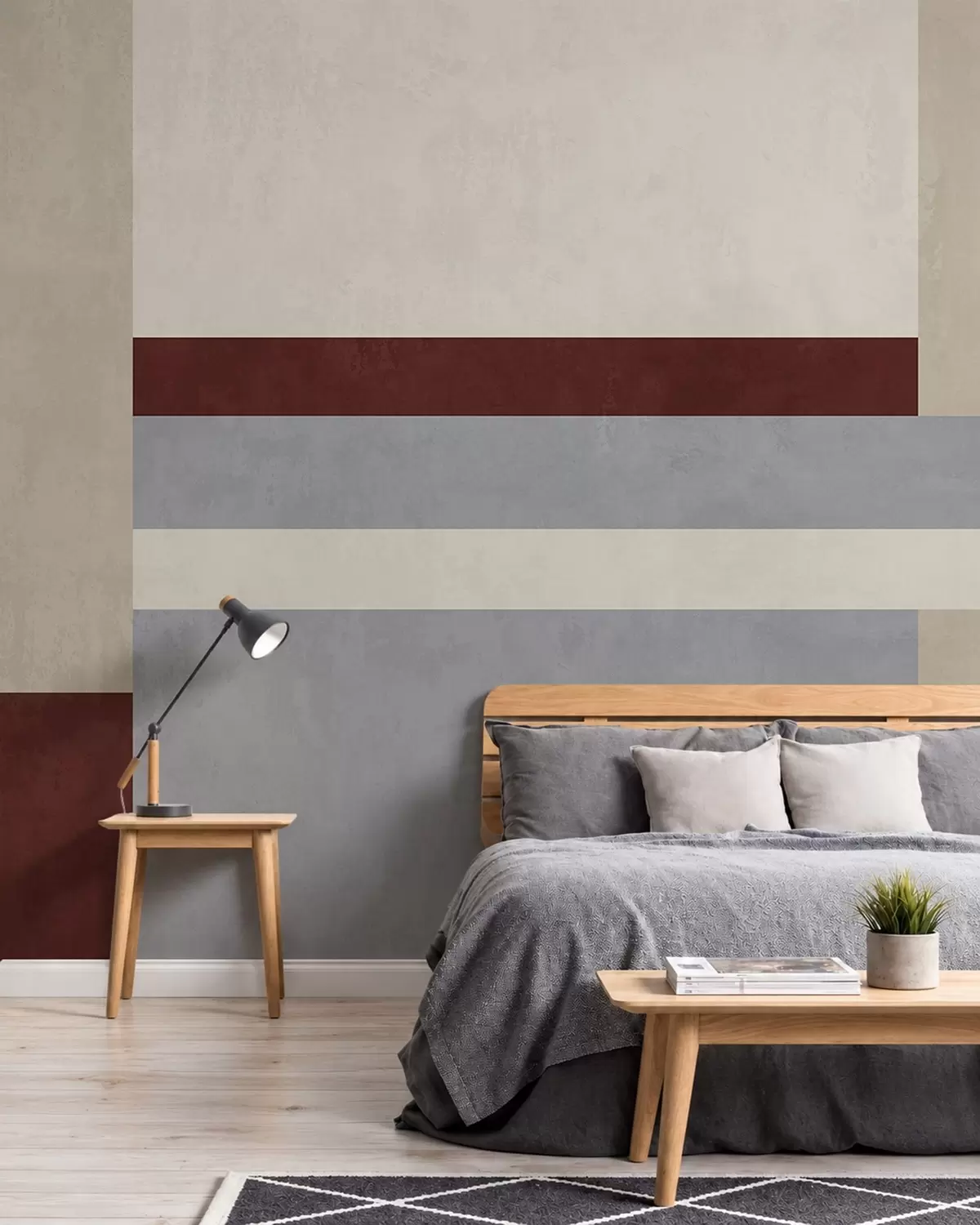 murales de pared Geometría abstracta con bloques en tonos burdeos, gris y beige w05890v2