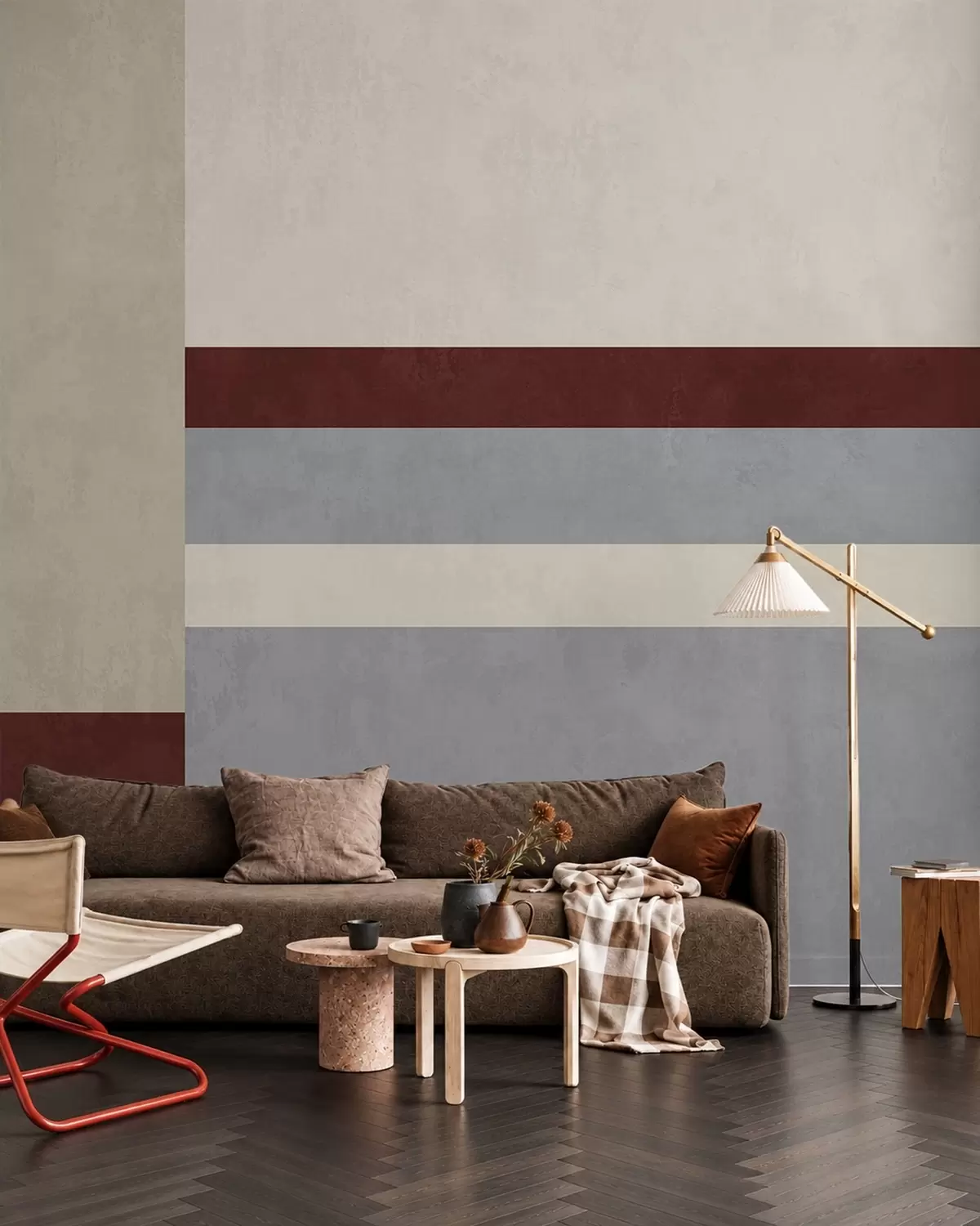 murales de pared Geometría abstracta con bloques en tonos burdeos, gris y beige w05890v2
