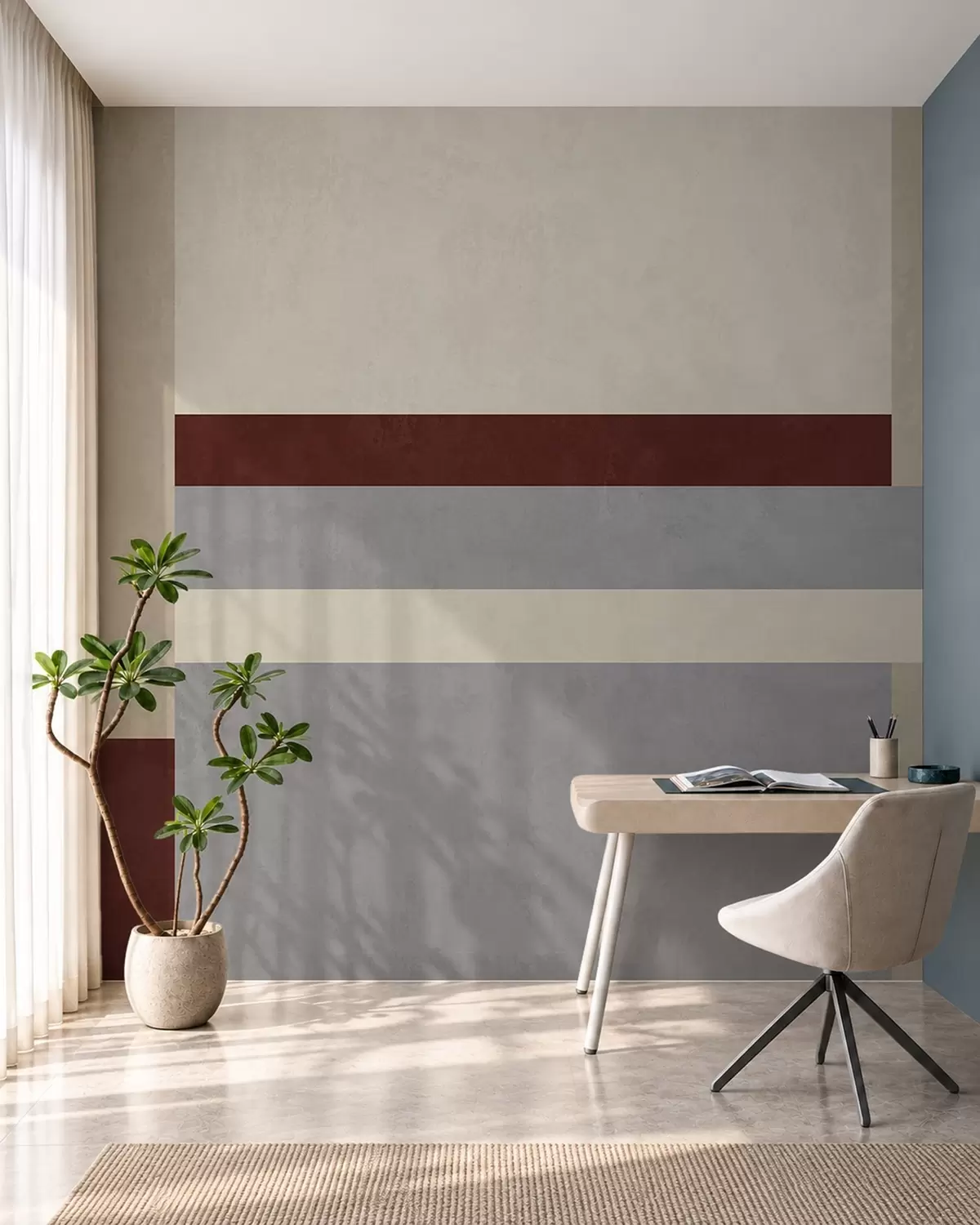 murales de pared Geometría abstracta con bloques en tonos burdeos, gris y beige w05890v2