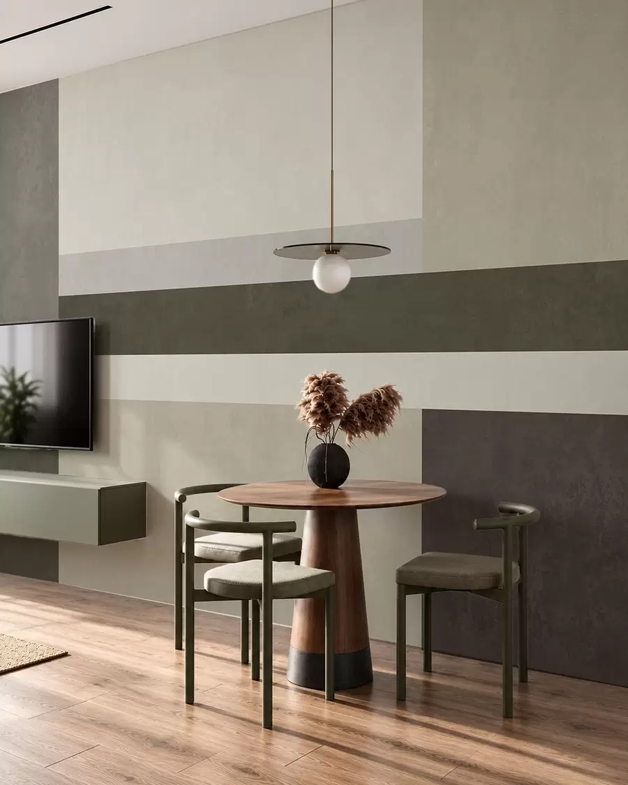 murales de pared Composición geométrica con bloques de color oliva, gris y beige w05890v3