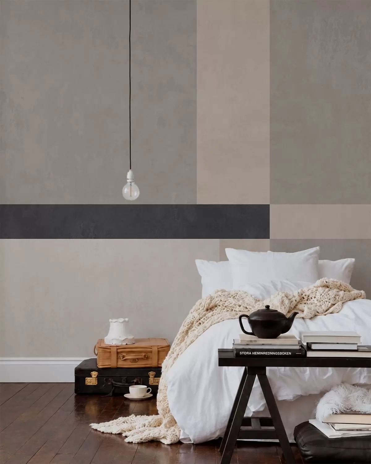 murales de pared Geometría abstracta con bloques de color beige y gris y una raya oscura w05891