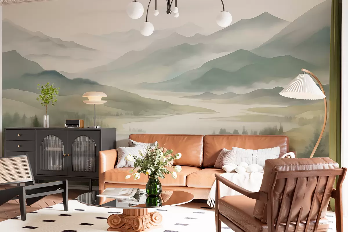 murales de pared Montañas con un lago de fondo w05833