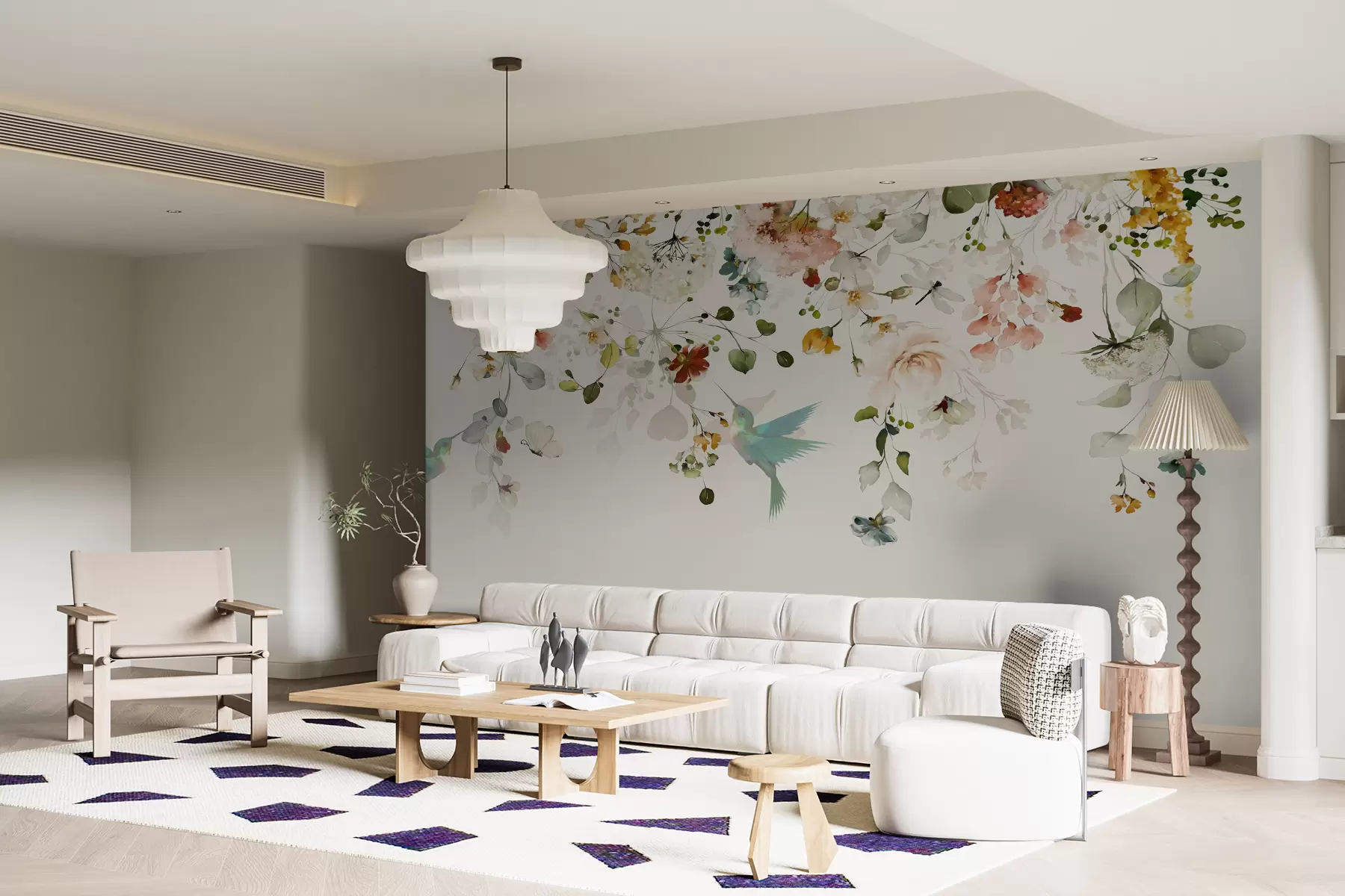 murales de pared Flores y colibríes u59610
