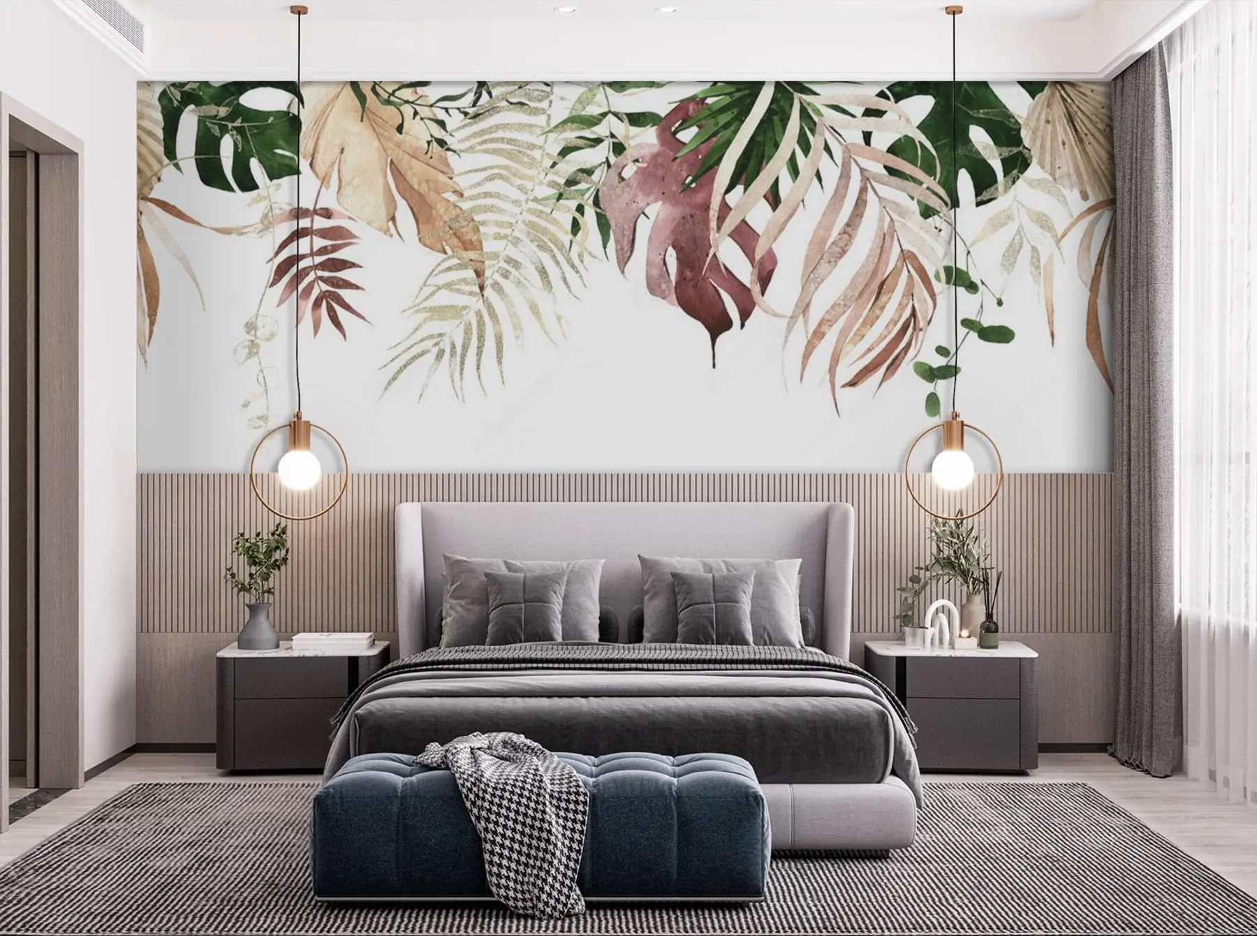 murales de pared Monstruos de hojas de acuarela u72396