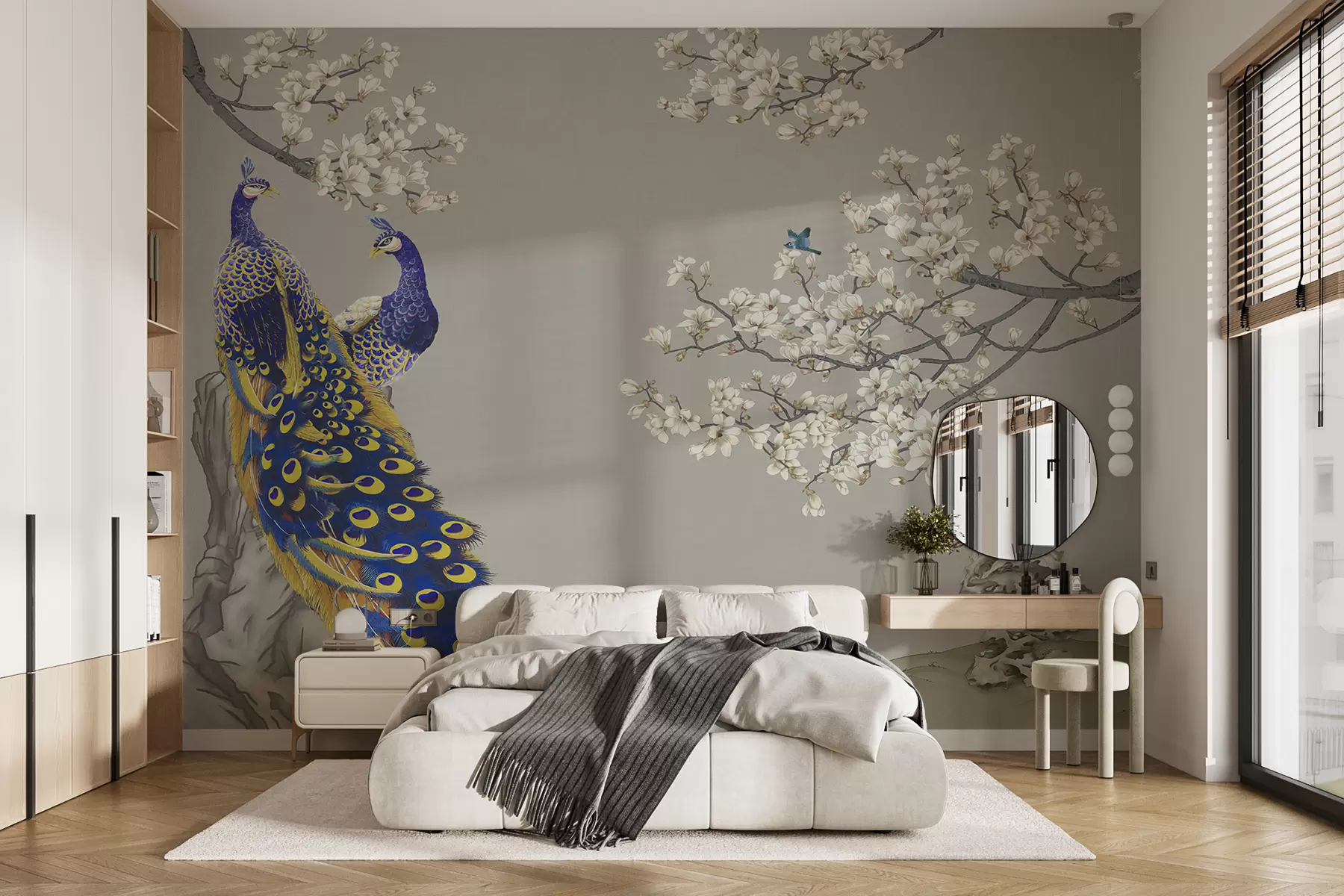 murales de pared Pavo real en ramas de Sakura u79801
