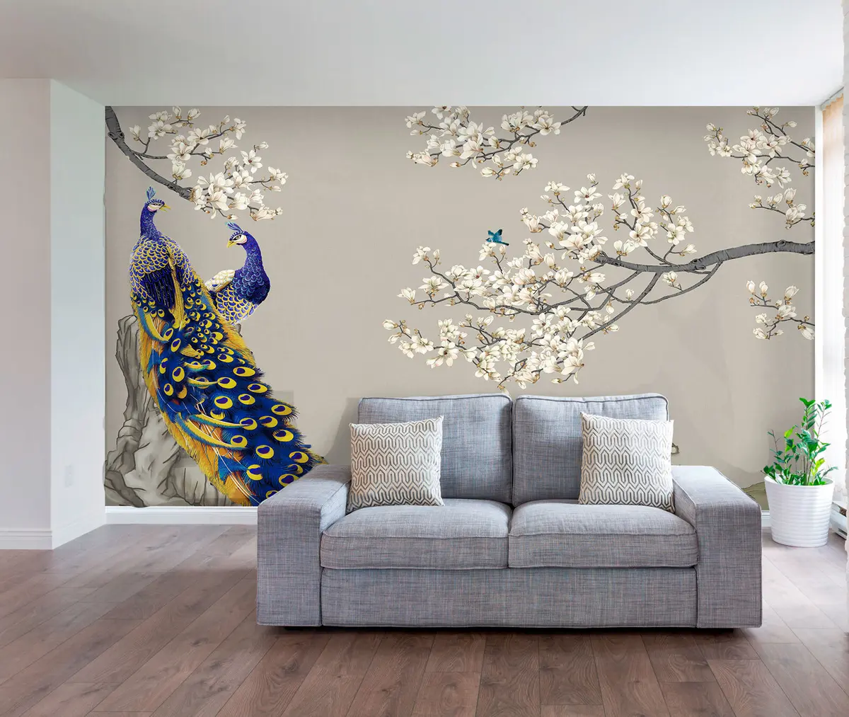 murales de pared Pavo real en ramas de Sakura u79801