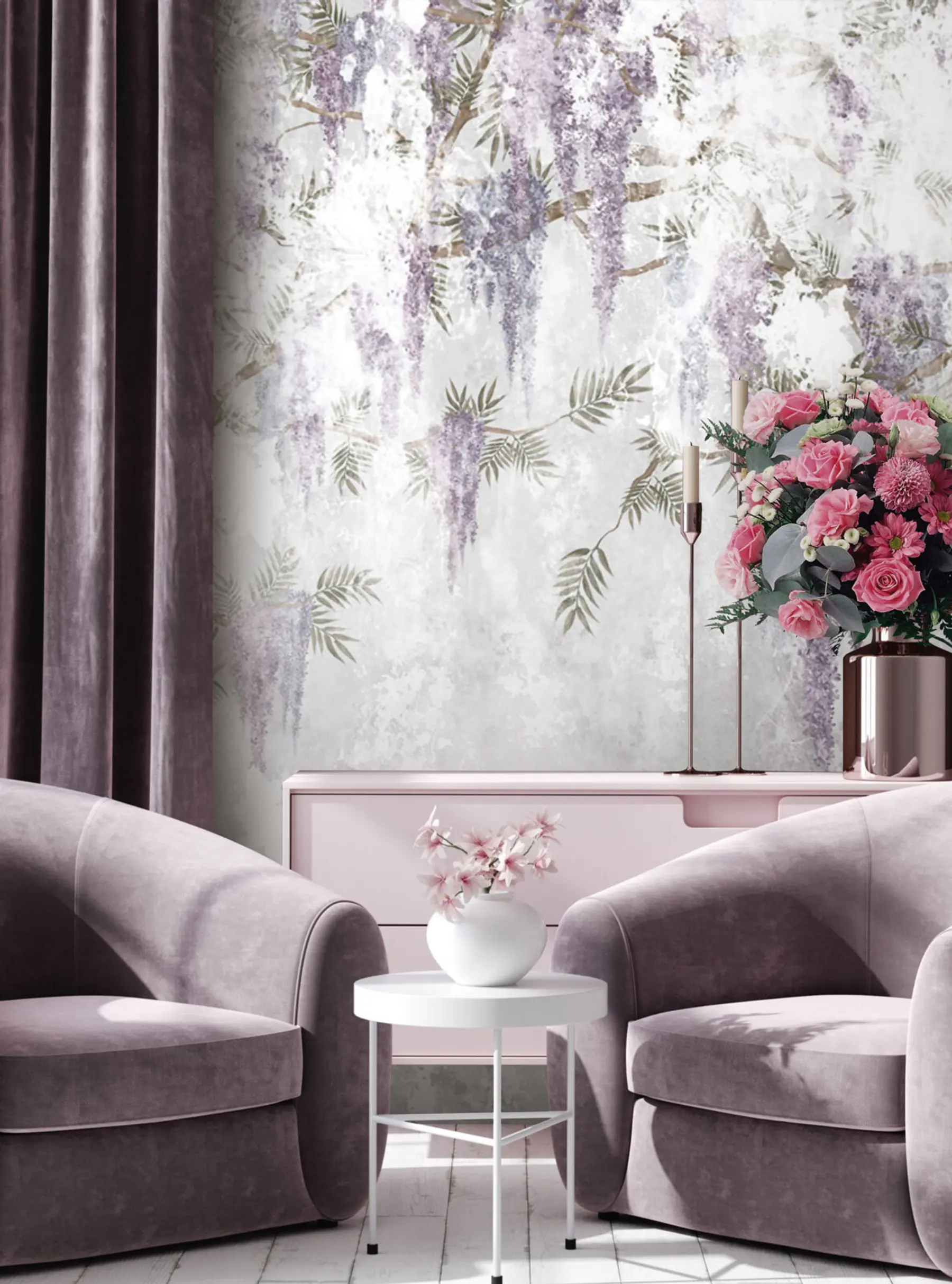 murales de pared Tendencia colgante ramas de brunge con colores morados u73816