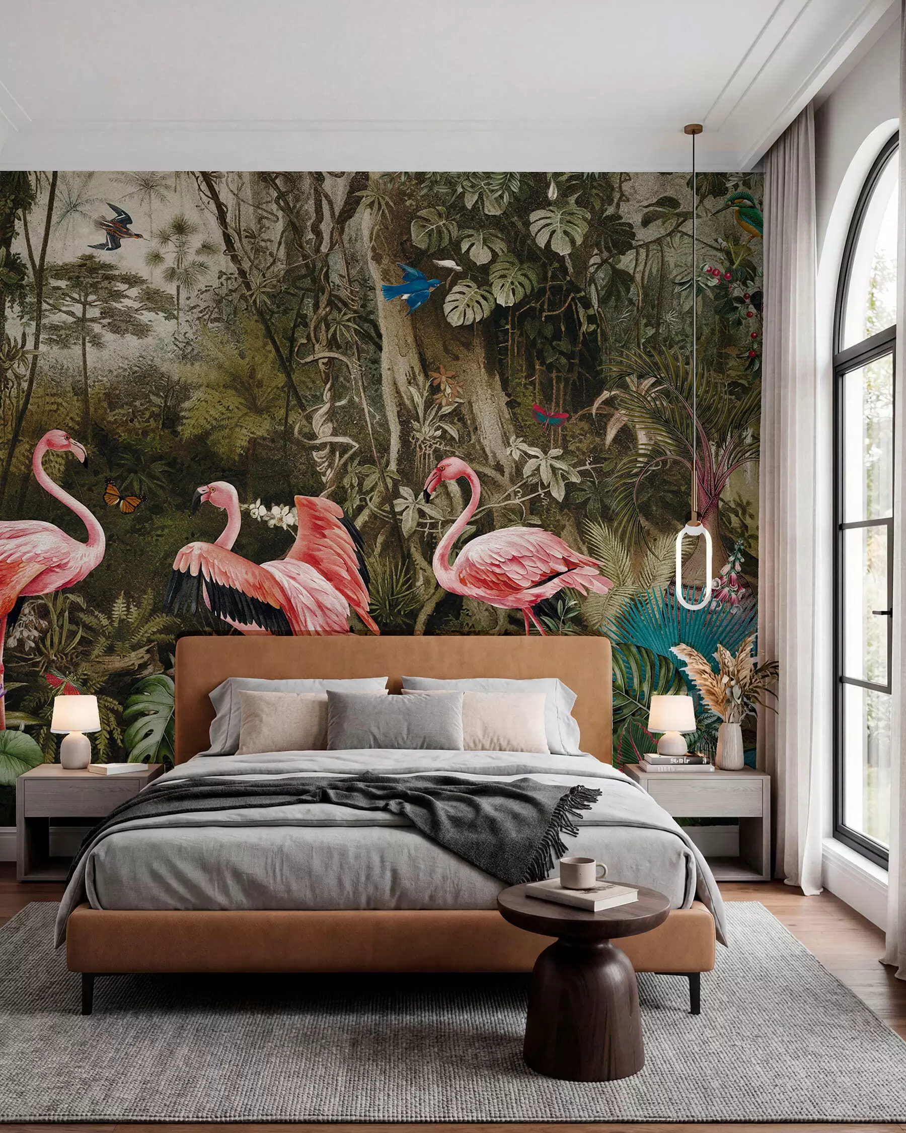 murales de pared Pájaros tropicales y flamencos en la jungla u73568