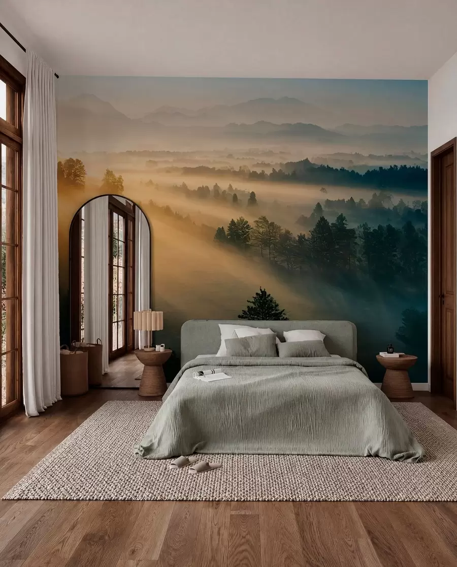 murales de pared Rayos del sol y el bosque nebuloso u73864