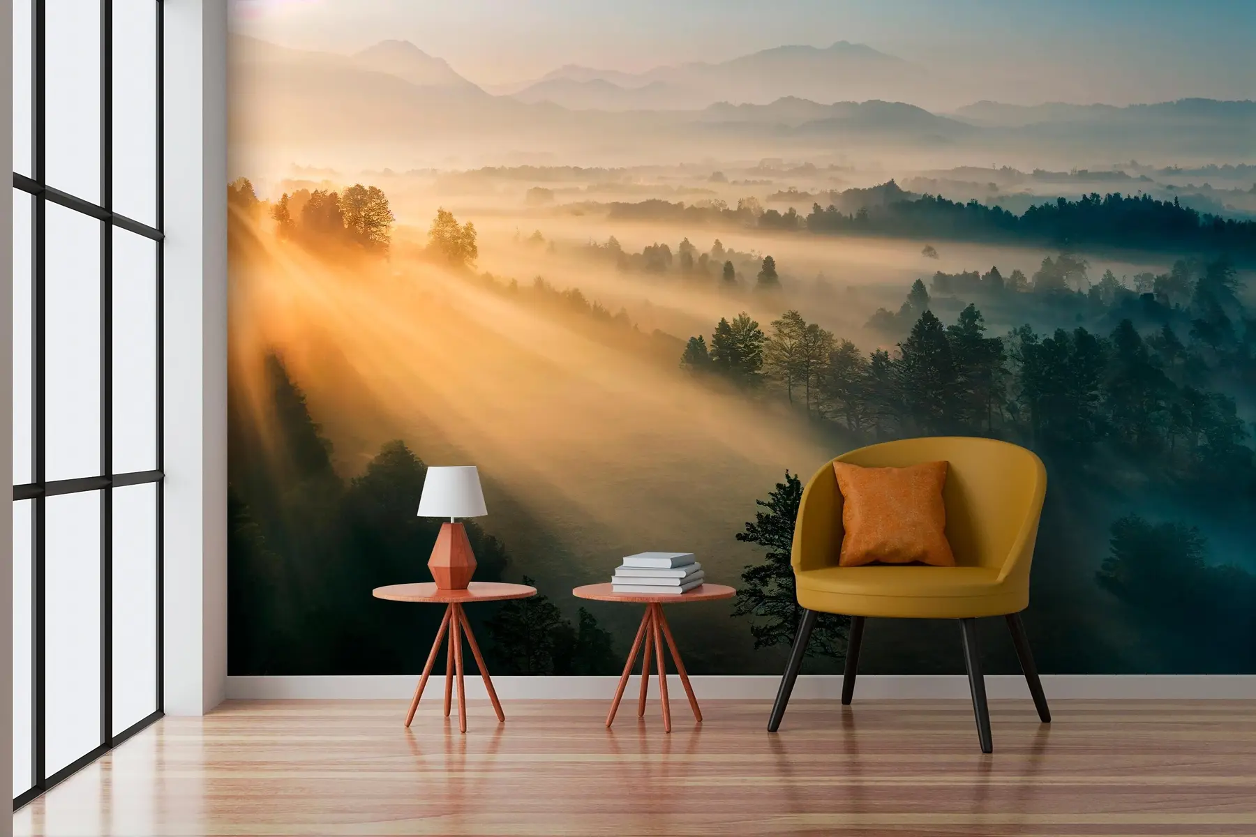 murales de pared Rayos del sol y el bosque nebuloso u73864