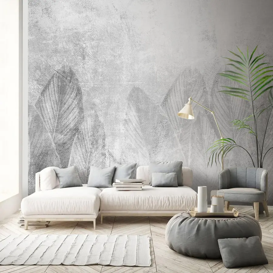 murales de pared Hojas de palma de decoración moderna sobre un fondo de concreto u73876