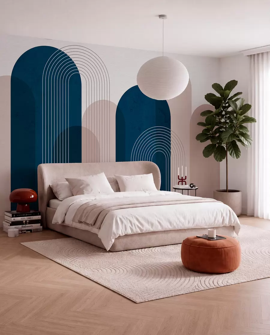 murales de pared Arcos abstractos azul y beige u73098