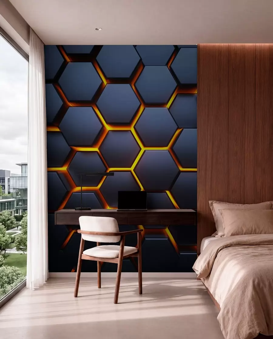 murales de pared Resplandor de luz bajo los hexágonos u93570