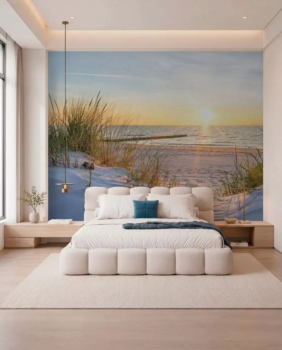 murales de pared Foto/playa panorámica con puesta de sol u93577