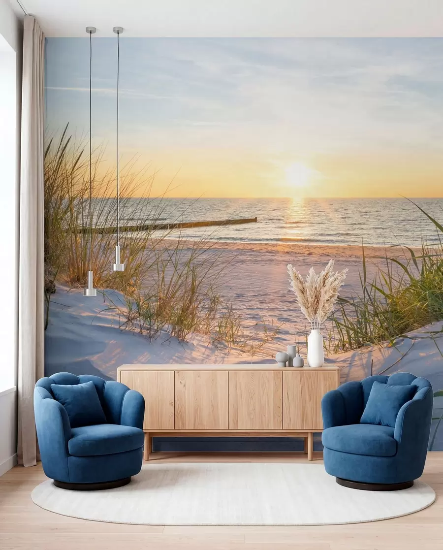murales de pared Foto/playa panorámica con puesta de sol u93577
