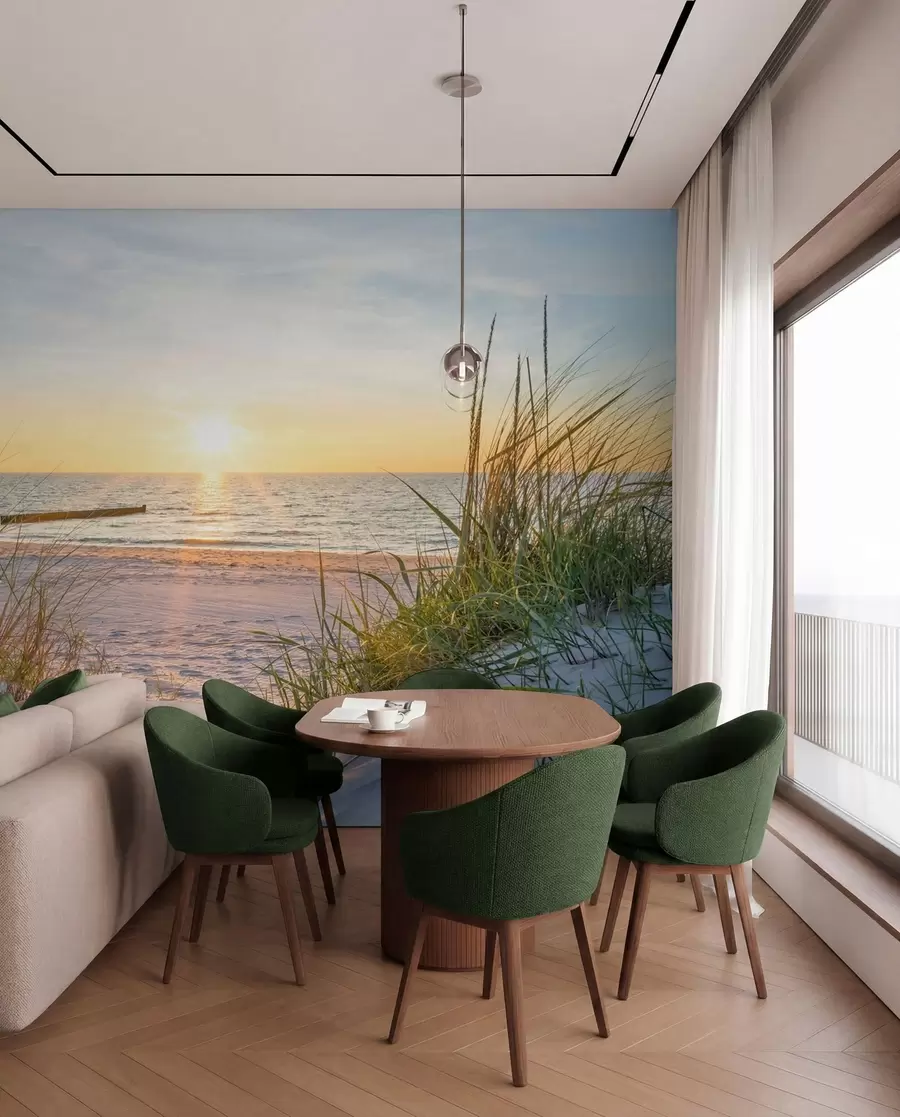 murales de pared Foto/playa panorámica con puesta de sol u93577