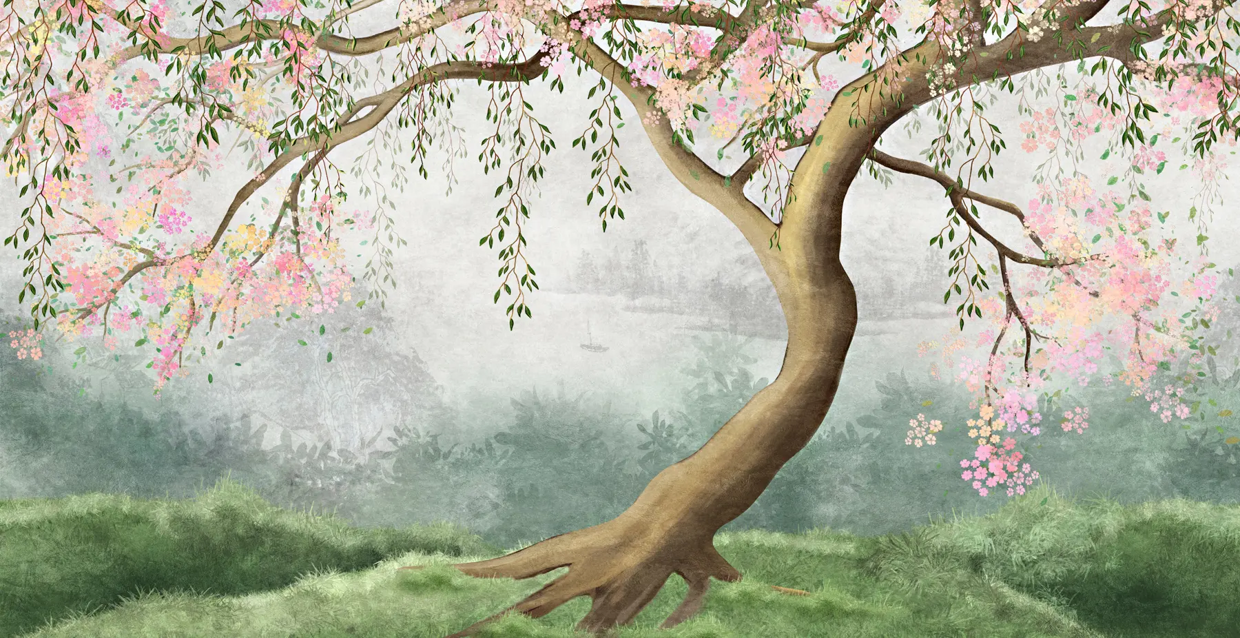 murales de pared Árbol en flor en la colina u93587