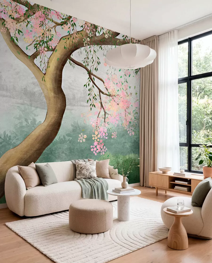 murales de pared Árbol en flor en la colina u93587