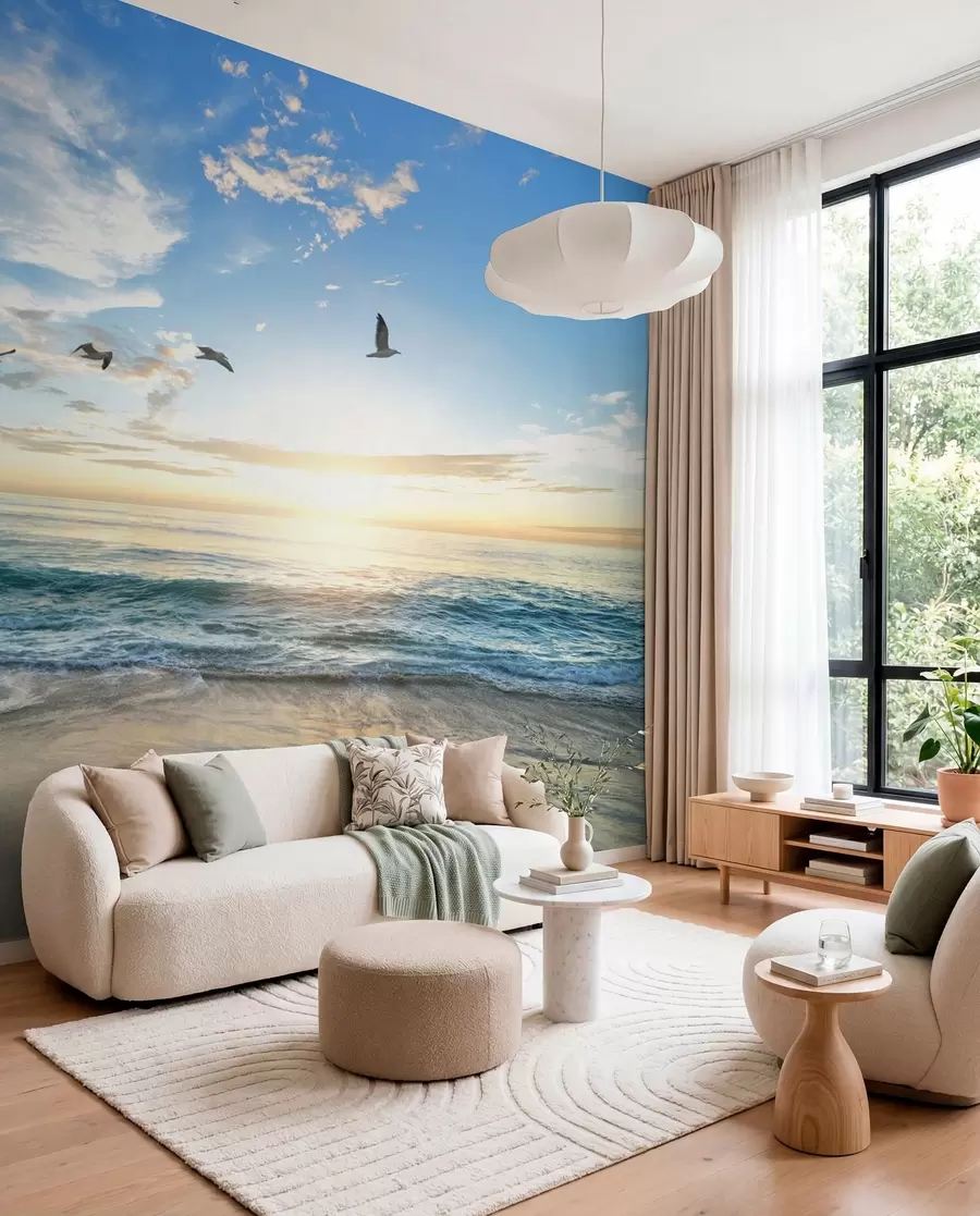 murales de pared Los pescadores y el mar al amanecer u93607