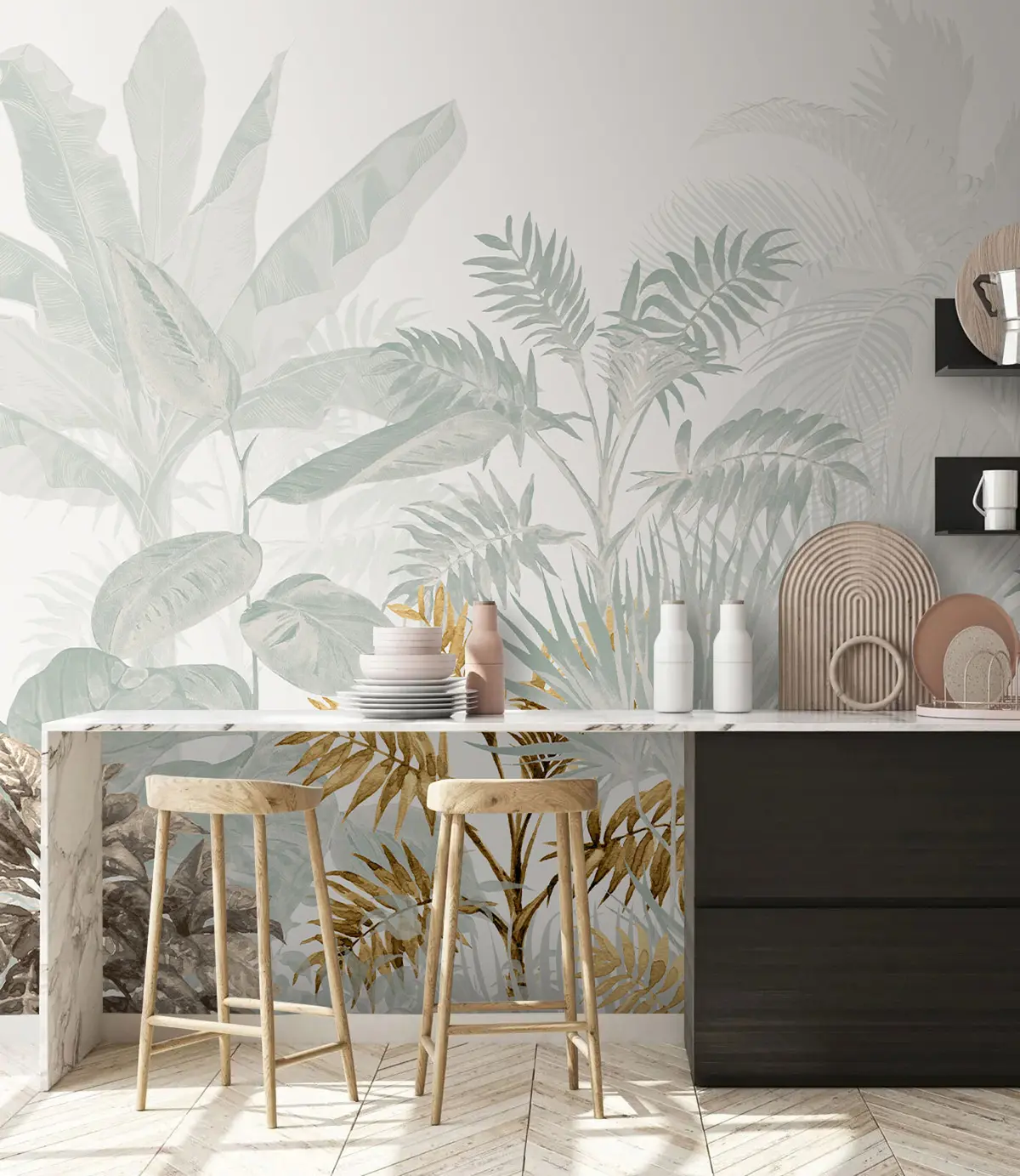 murales de pared Bosque tropical con textura de acuarela u73803
