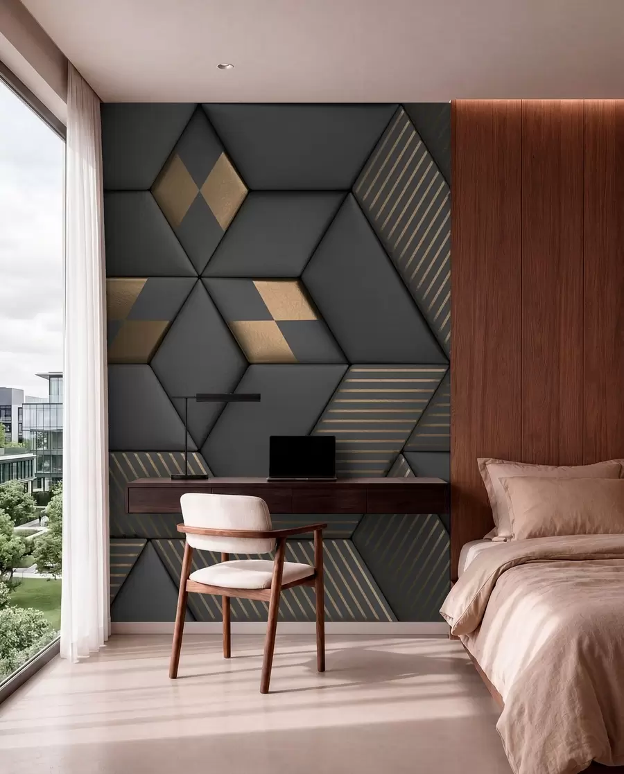 murales de pared Cubos grafito y oro u93413
