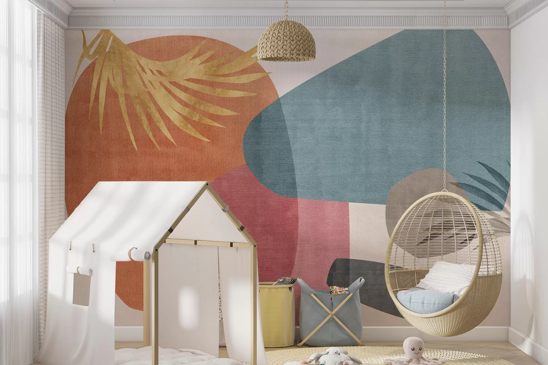 murales de pared Abstracción geométrica en el estilo de Boho con manchas de colores u74088