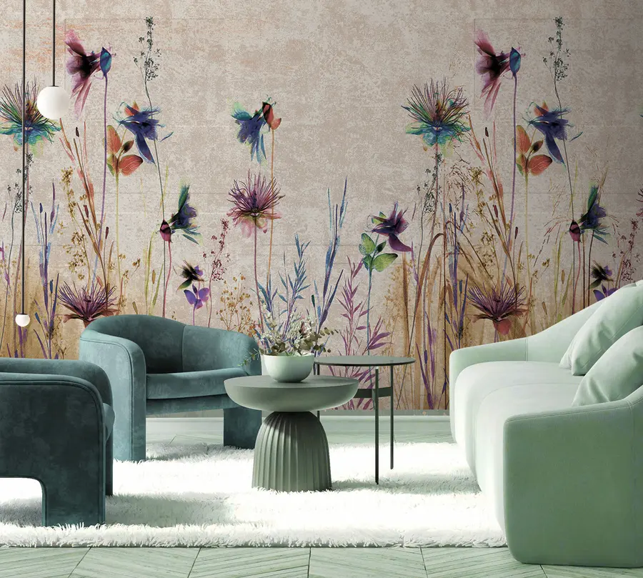 murales de pared Flores altas inusuales sobre un fondo beige u93672