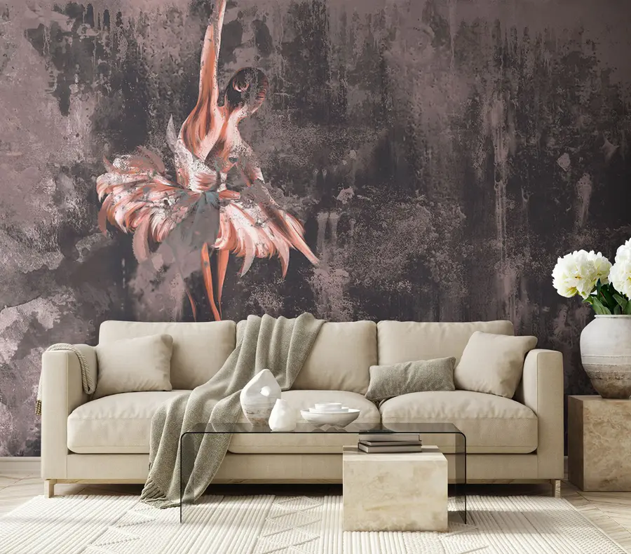 murales de pared Silueta de bailarina con elementos de acuarela u78697