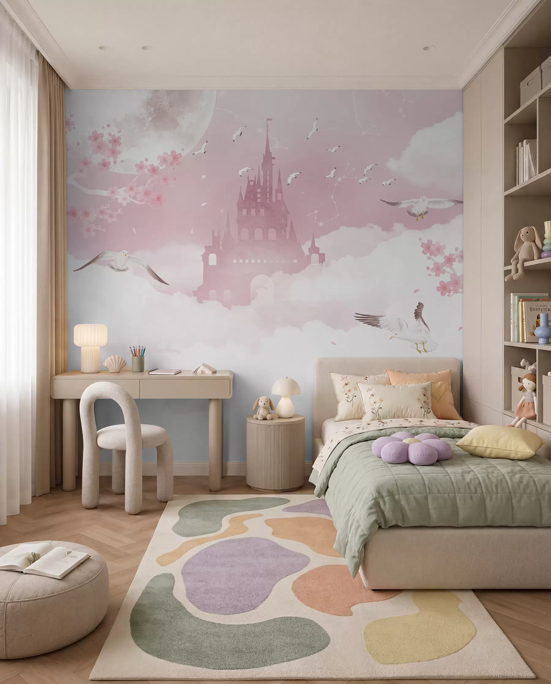 murales de pared Castillo entre nubes rosas u41232